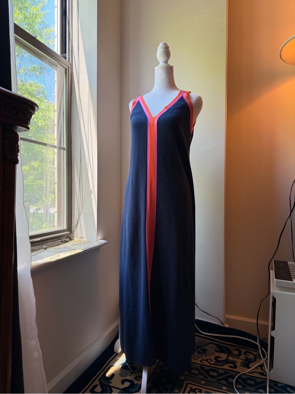 Vilagallo Navy Maxi Sleeveless 100% Cotton Dress Size Medium Spanish Designer